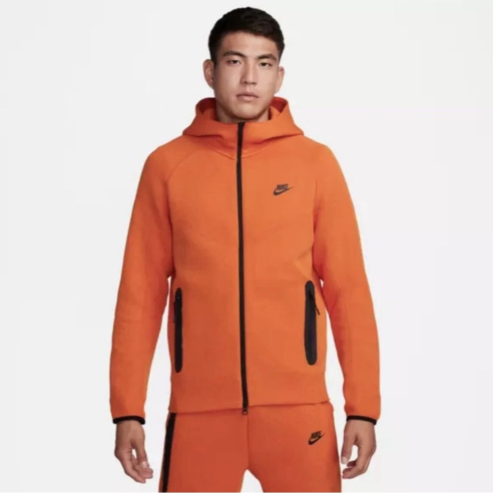 Nike Sportswear Tech Fleece Zip Up Hoodie Mens Size XL Orange Black